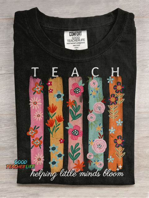 Back To School Summer Floral Teacher Casual Print T-shirt