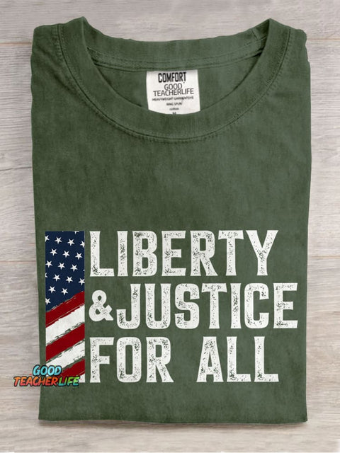 Liberty And Justice For All Casual Print T-shirt