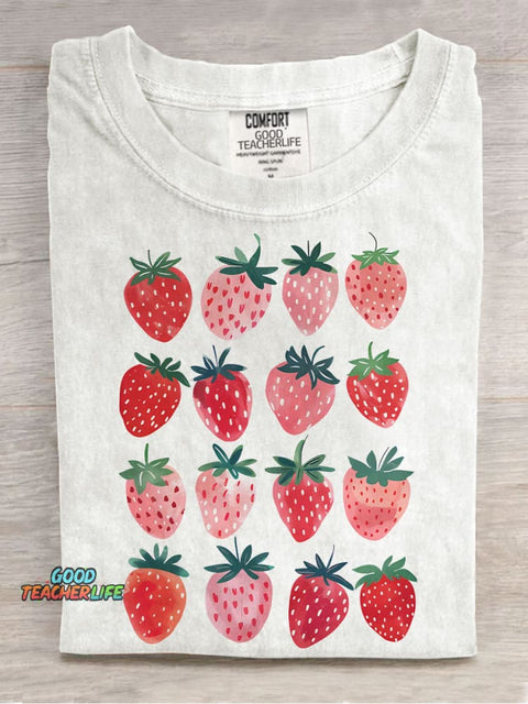 Cute Strawberry Casual Print T-shirt