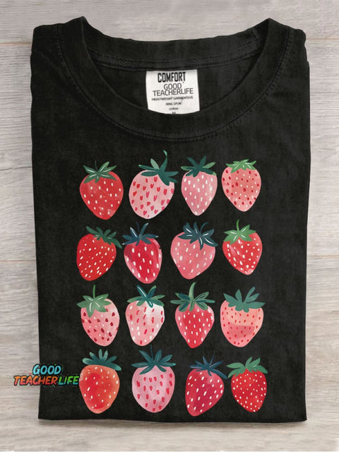 Cute Strawberry Casual Print T-shirt
