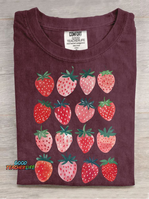 Cute Strawberry Casual Print T-shirt