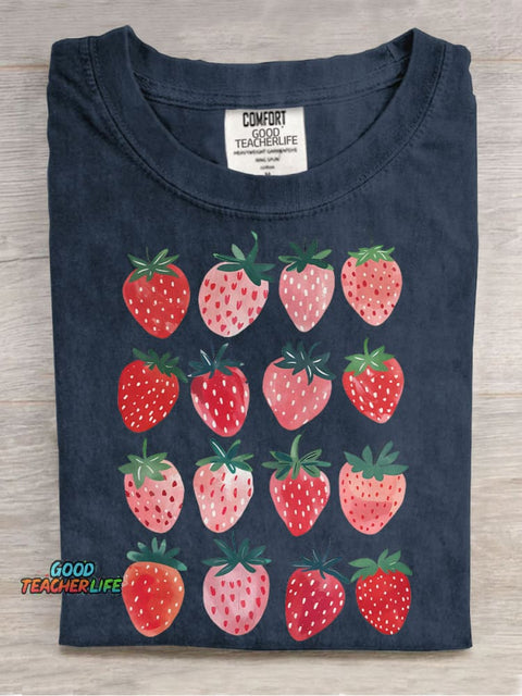 Cute Strawberry Casual Print T-shirt
