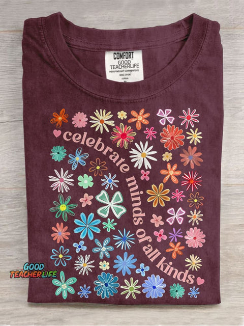 Celebrate Minds of All Kinds Autism Teacher Casual Print T-shirt