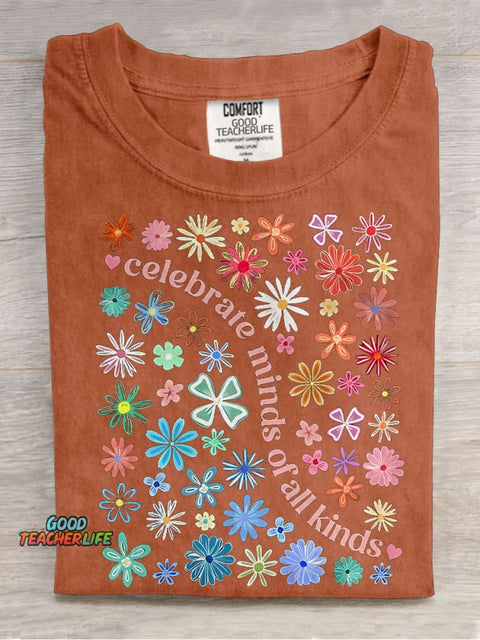 Celebrate Minds of All Kinds Autism Teacher Casual Print T-shirt