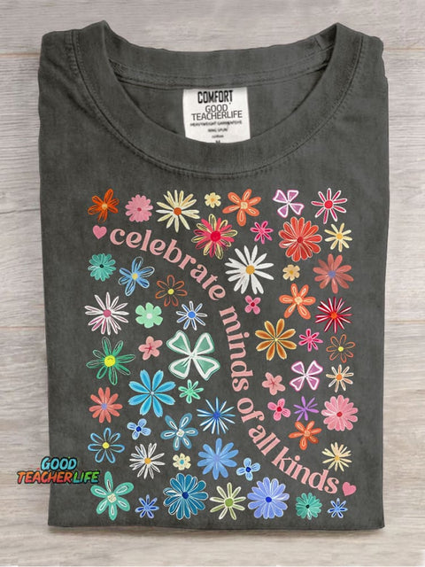 Celebrate Minds of All Kinds Autism Teacher Casual Print T-shirt