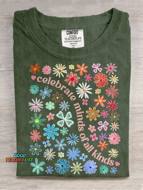 Celebrate Minds of All Kinds Autism Teacher Casual Print T-shirt