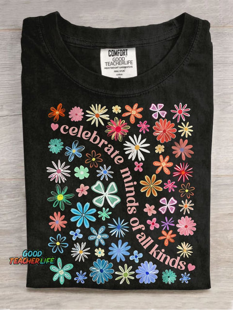 Celebrate Minds of All Kinds Autism Teacher Casual Print T-shirt