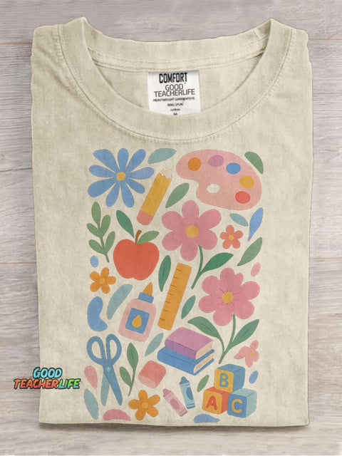 Groovy Floral Teache Casual Print T-shirt