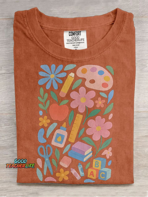 Groovy Floral Teache Casual Print T-shirt