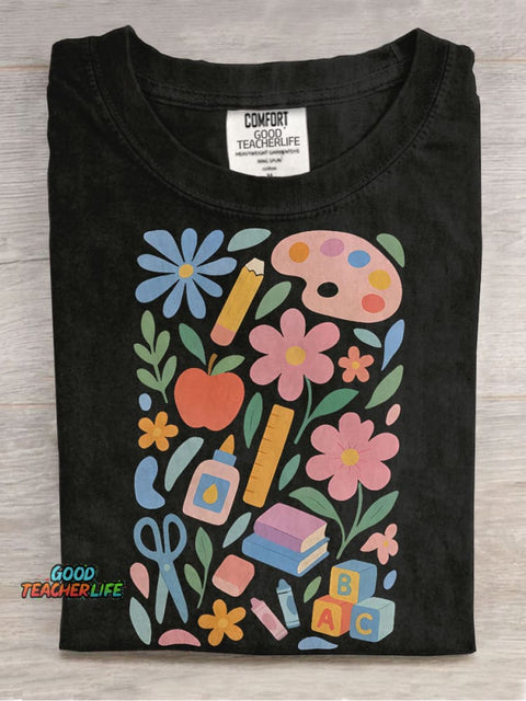 Groovy Floral Teache Casual Print T-shirt