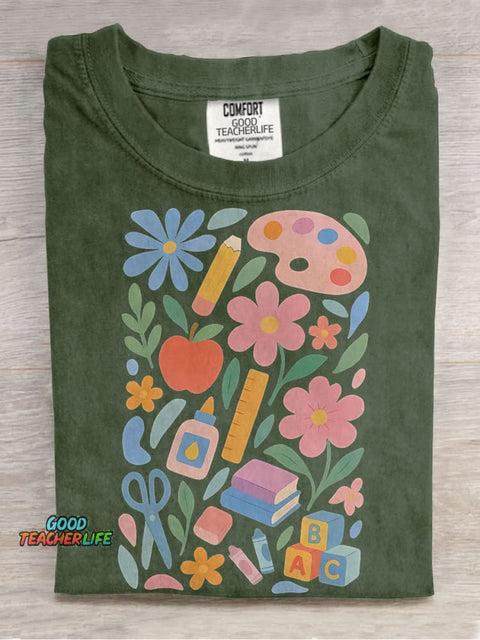 Groovy Floral Teache Casual Print T-shirt
