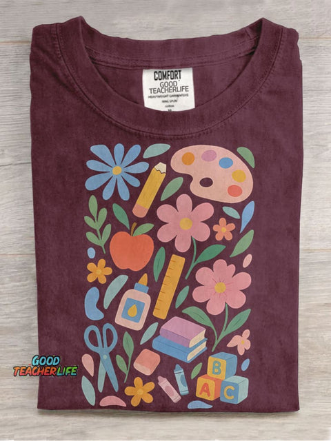 Groovy Floral Teache Casual Print T-shirt