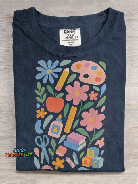Groovy Floral Teache Casual Print T-shirt