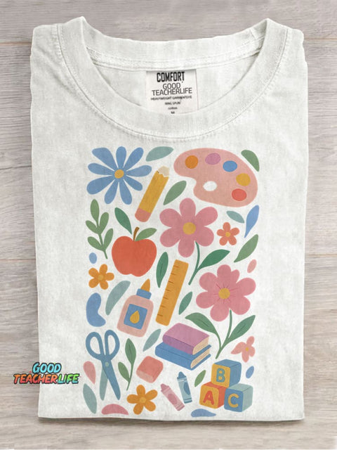 Groovy Floral Teache Casual Print T-shirt