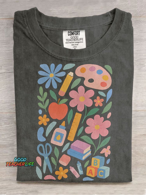 Groovy Floral Teache Casual Print T-shirt