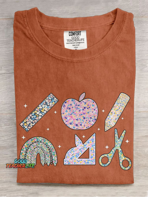 Floral Teacher Stationery Summer Casual Print T-shirt