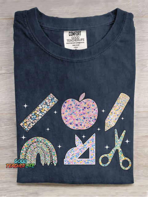 Floral Teacher Stationery Summer Casual Print T-shirt