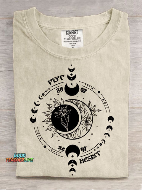 Subtle Anti Fascist FDT Celestial Moon Political Casual Print T-shirt