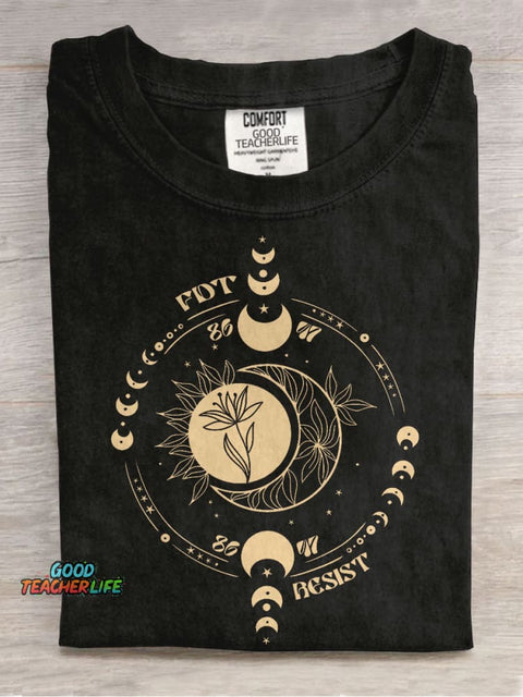 Subtle Anti Fascist FDT Celestial Moon Political Casual Print T-shirt