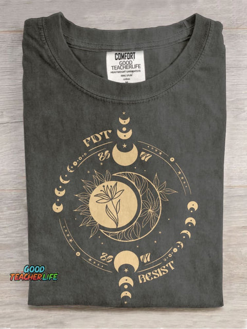 Subtle Anti Fascist FDT Celestial Moon Political Casual Print T-shirt
