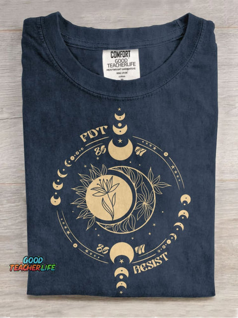 Subtle Anti Fascist FDT Celestial Moon Political Casual Print T-shirt