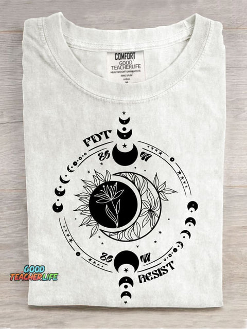 Subtle Anti Fascist FDT Celestial Moon Political Casual Print T-shirt