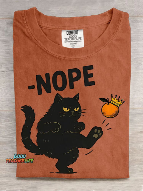 No Kings In America Black Cat Casual Print T-shirt