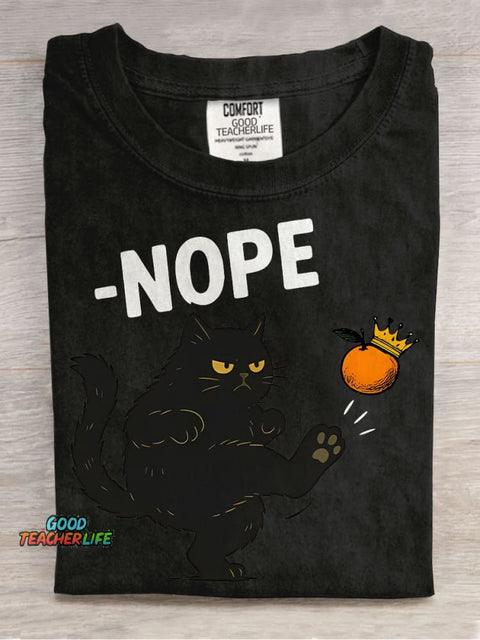No Kings In America Black Cat Casual Print T-shirt