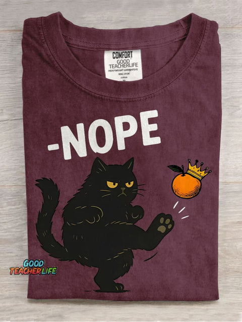 No Kings In America Black Cat Casual Print T-shirt