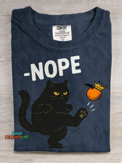No Kings In America Black Cat Casual Print T-shirt
