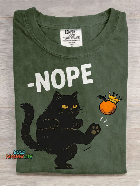 No Kings In America Black Cat Casual Print T-shirt