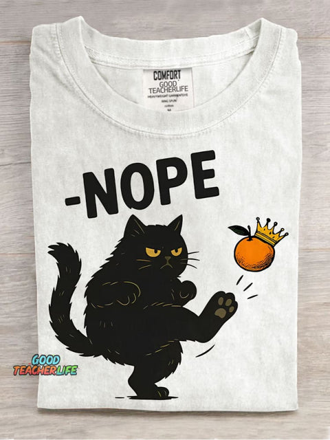 No Kings In America Black Cat Casual Print T-shirt