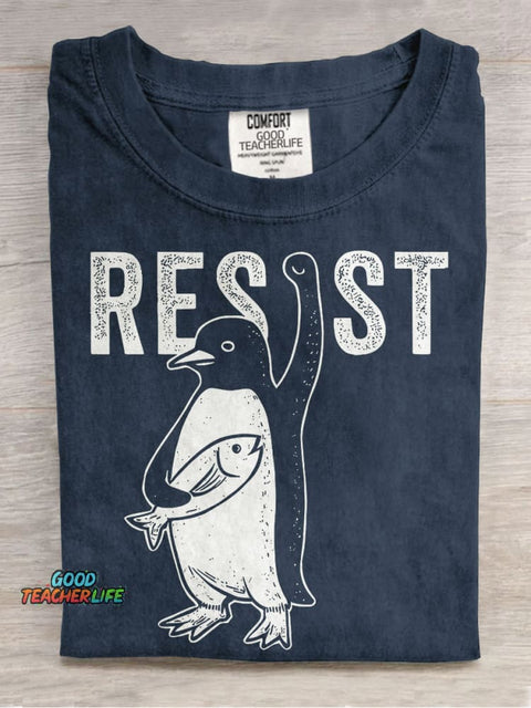Funny Resist Penguin Casual Print T-shirt