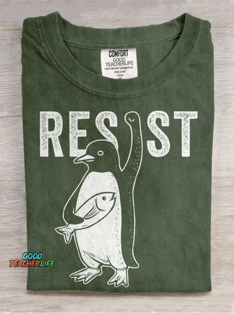 Funny Resist Penguin Casual Print T-shirt
