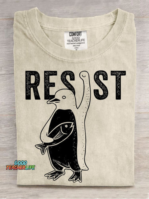 Funny Resist Penguin Casual Print T-shirt