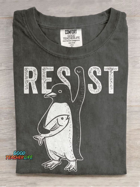Funny Resist Penguin Casual Print T-shirt