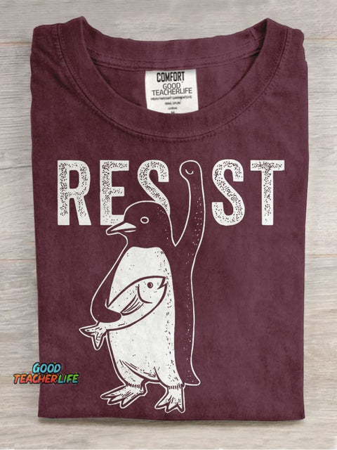 Funny Resist Penguin Casual Print T-shirt