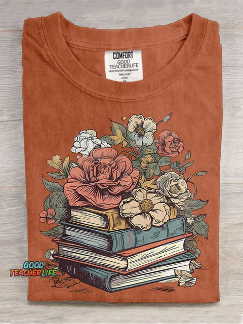 Floral Books Casual Print T-shirt