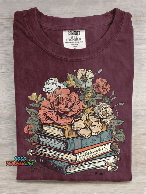 Floral Books Casual Print T-shirt