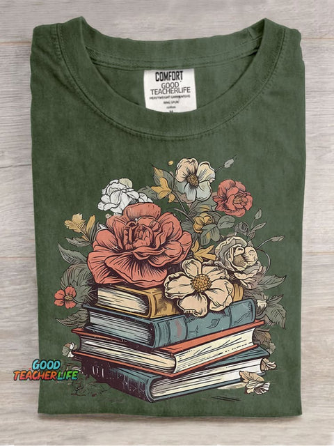 Floral Books Casual Print T-shirt