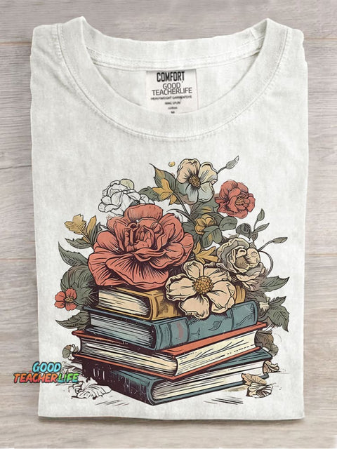 Floral Books Casual Print T-shirt