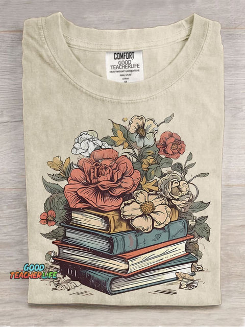 Floral Books Casual Print T-shirt