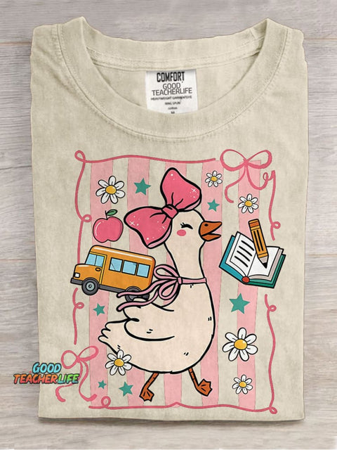 Coquette Goose Teacher First Day Of School Casual Print T-shirt