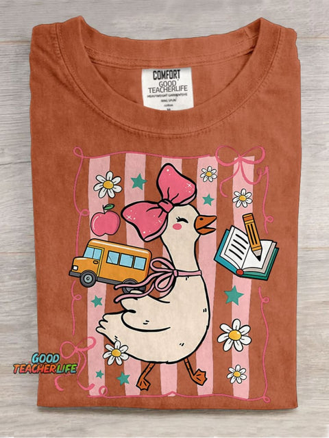 Coquette Goose Teacher First Day Of School Casual Print T-shirt