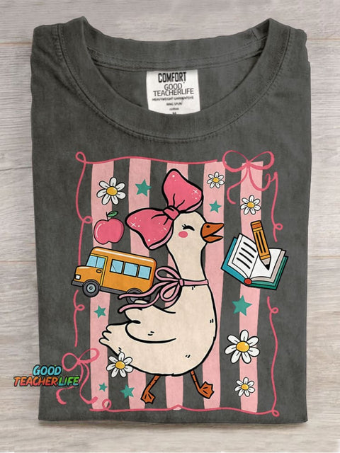 Coquette Goose Teacher First Day Of School Casual Print T-shirt