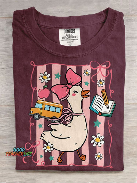 Coquette Goose Teacher First Day Of School Casual Print T-shirt