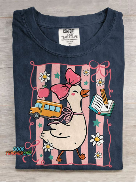 Coquette Goose Teacher First Day Of School Casual Print T-shirt