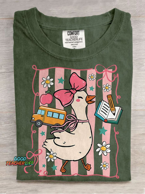 Coquette Goose Teacher First Day Of School Casual Print T-shirt