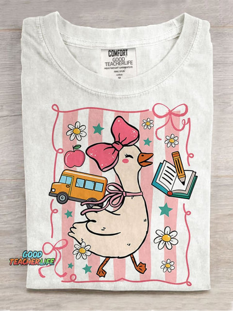 Coquette Goose Teacher First Day Of School Casual Print T-shirt