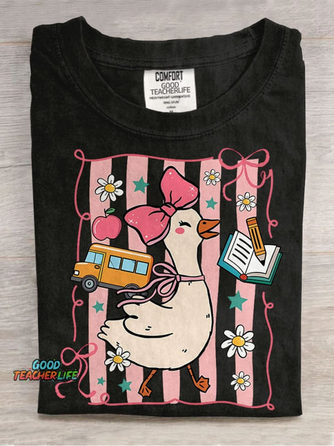 Coquette Goose Teacher First Day Of School Casual Print T-shirt